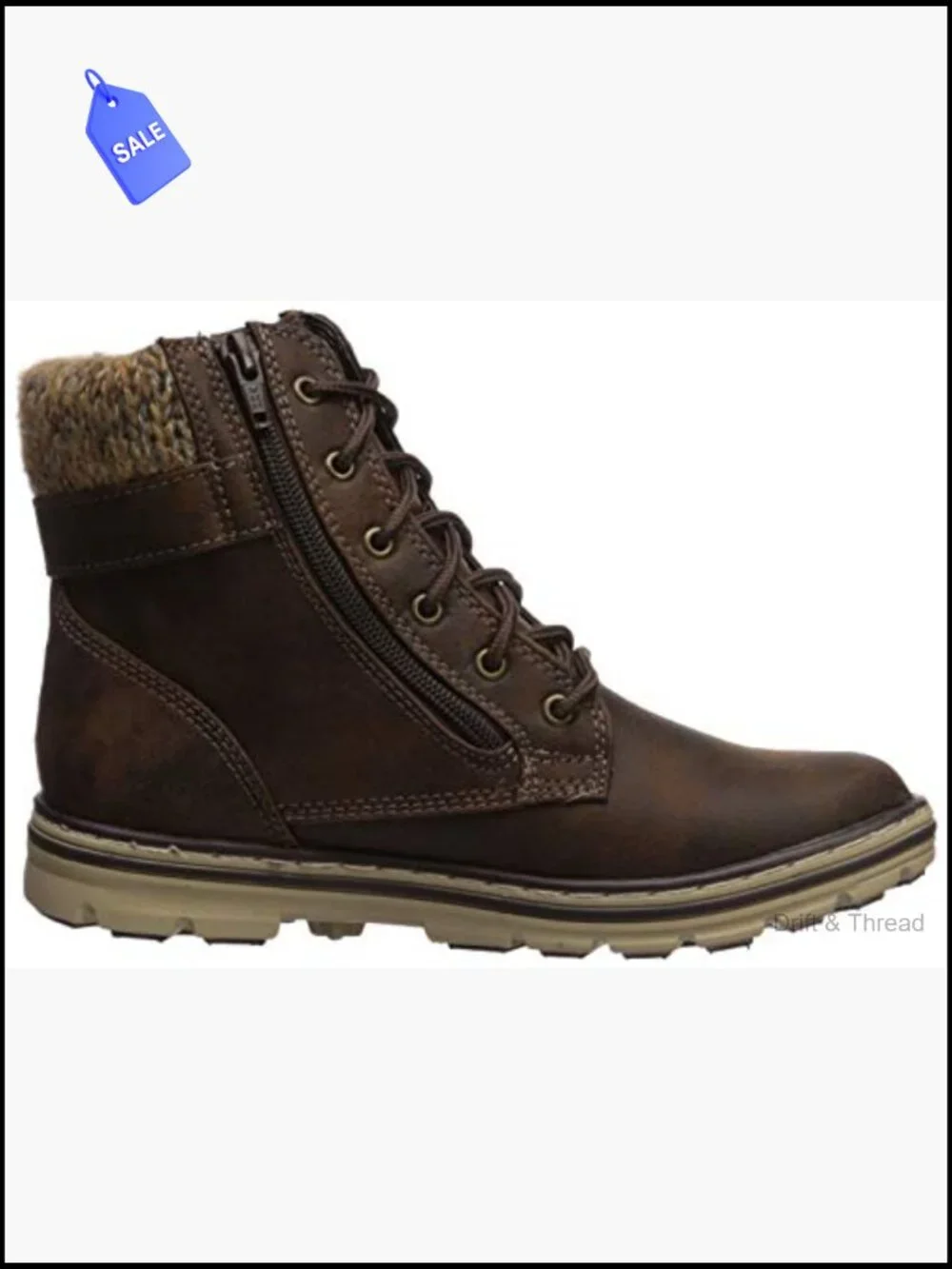 Women's Faux Leather Hiking Bootie, Lace-Up Ankle Boot with Zipper